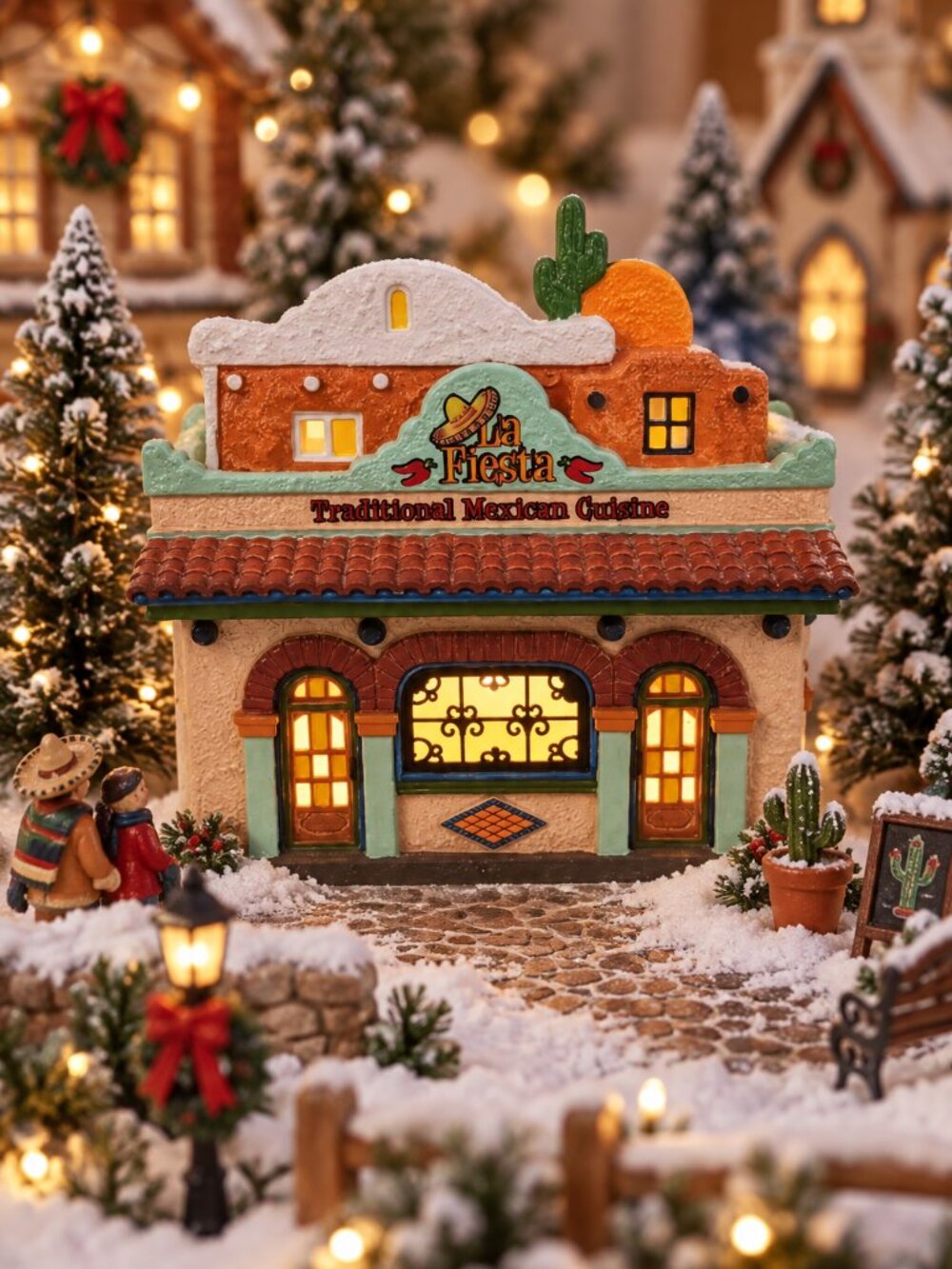 Department 56 La Fiesta Restaurante Snow Village Lighted Building Retired